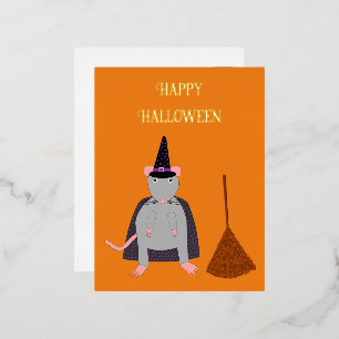 Carte Postale De Vacances En Aluminium Halloween Rat sorcier et Broom Custom