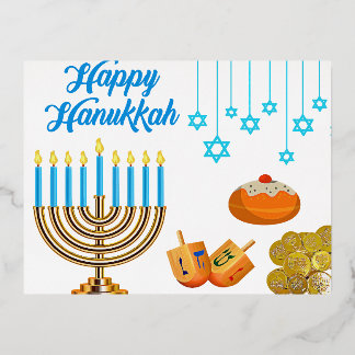 Carte Postale De Vacances En Aluminium Hanukkah Menorah with Candles and Traditional Item