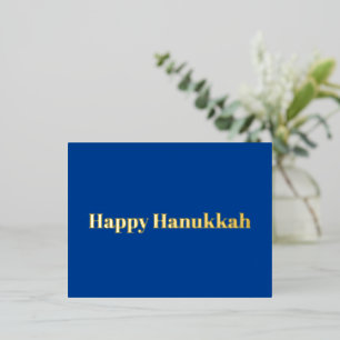 Carte Postale De Vacances En Aluminium Happy Hanoukka bleu or typographie minimaliste