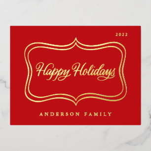 Carte Postale De Vacances En Aluminium Happy Holidays Classic Gold Frame