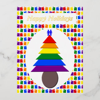 Carte Postale De Vacances En Aluminium Hommes gais Arbre de Noël arc-en-ciel et présente 
