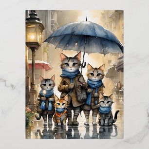 Carte Postale De Vacances En Aluminium Il pleuvait dehors, alors la mère chatte a appelé 