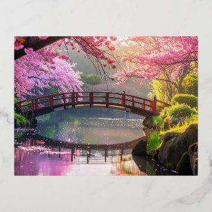 Carte Postale De Vacances En Aluminium Jardin japonais, saison des cerisiers en fleurs.