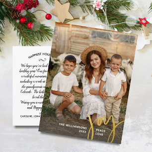 Carte Postale De Vacances En Aluminium Joie Paix Amour Photo Verticale de Noël Or