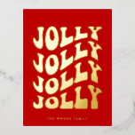 Carte Postale De Vacances En Aluminium Jolly Super Wavy Red Christmas Gold<br><div class="desc">Jolly Jolly Jolly Jolly Christmas Postcard : un design rétro,  avec une typographie vintage ondulée en feuille d'or et un arrière - plan rouge classique.</div>