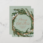 Carte Postale De Vacances En Aluminium Jour de Noël de feuillage de couleur d'eau minimal<br><div class="desc">Carte de Noël de Noël de Noël de Noël de Noël de Noël de Noël de Noël. L'eucalyptus peint à la main, le feuillage minimal et la couronne de rotin rustique moderne et l'or en feuille véritable, l'argent et l'or rose donnent à cette carte de vacances une atmosphère luxueuse. En...</div>