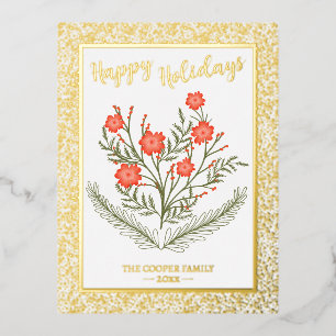 Carte Postale De Vacances En Aluminium Joyeuse Noël hiver Floral Parties scintillant or