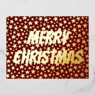 Carte Postale De Vacances En Aluminium Joyeuse typographie de Noël Étoiles bordeaux éléga