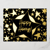 Carte Postale De Vacances En Aluminium Joyeuses fêtes Black et Gold Stars Noël (Recto)