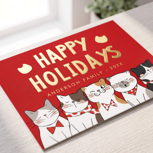 Carte Postale De Vacances En Aluminium Joyeuses Fêtes Drôles Chats Mignons Chanteurs