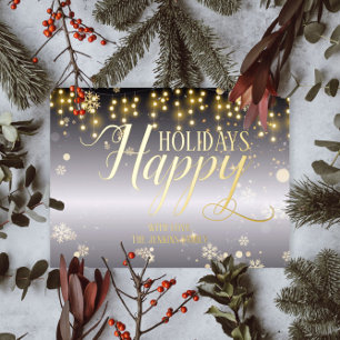 Carte Postale De Vacances En Aluminium Joyeuses Fêtes Lumières de Noël et Flocons de Neig