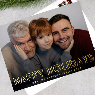 Carte Postale De Vacances En Aluminium joyeuses LIGNES D'OR joyeuses fêtes photo noël