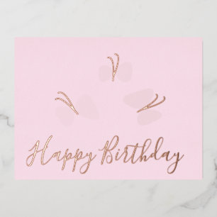 Carte Postale De Vacances En Aluminium Joyeux Anniversaire Papillons Rose Feuille de Fête