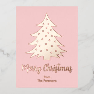 Carte Postale De Vacances En Aluminium Joyeux arbre de Noël moderne Rose Gold personnalis