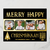 Carte Postale De Vacances En Aluminium Joyeux Chrismukkah 4 Photo Noir Et Or (Recto)