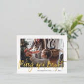 Carte Postale De Vacances En Aluminium Joyeux et brillant Gold Foil Script Photo Noël (Debout devant)