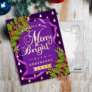 Carte Postale De Vacances En Aluminium Joyeux et brillant Noël violet