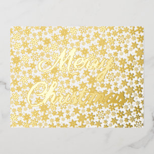 Carte Postale De Vacances En Aluminium Joyeux flocon de neige doré Noël élégant script