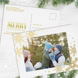 Carte Postale De Vacances En Aluminium Joyeux flocon d'or Noël Une photo