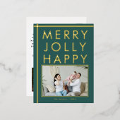Carte Postale De Vacances En Aluminium Joyeux Jolly Happy Family Photo Christmas Green (Recto/Verso)