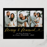 Carte Postale De Vacances En Aluminium Joyeux moderne et Mariage marié photo Noël<br><div class="desc">Envoyez des voeux festifs avec notre carte postale de Noël Foil Foil Modern Merry & Married Mariage! Doté d'une photo mariage chère et d'un joyeux message Joyeux et Marié dans une typographie moderne et élégante, cette carte postale saisit parfaitement la chaleur de votre première saison de vacances en tant que...</div>
