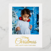 Carte Postale De Vacances En Aluminium Joyeux Noël 1 photo élégant script or (Recto)