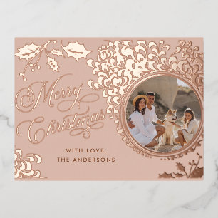 Carte Postale De Vacances En Aluminium Joyeux Noël 1 Photo Rose Vintage Gold Real