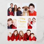 Carte Postale De Vacances En Aluminium Joyeux Noël 5 Photo Collage Elegant Gold<br><div class="desc">Cette jolie carte postale Joyeux Noël branchée présente un agencement moderne de 5 photos de famille sur un arrière - plan blanc avec une élégante typographie de feuille d'or. Ces cartes postales classiques de vacances photo présentent votre propre collage photographique entourant votre message et votre nom de famille dans un...</div>