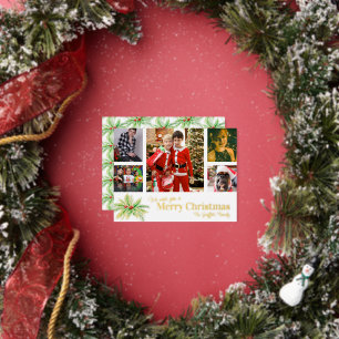 Carte Postale De Vacances En Aluminium Joyeux Noël 5 photos personnalisées art houx pin