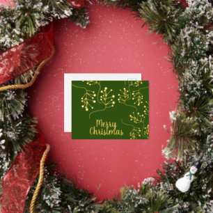 Carte Postale De Vacances En Aluminium Joyeux Noël baie de houx or poinçonné vert