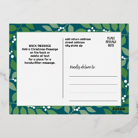 Carte Postale De Vacances En Aluminium Joyeux Noël botanique moderne - Turquoise (Verso)