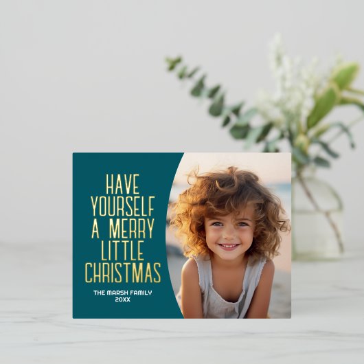 Carte Postale De Vacances En Aluminium Joyeux Noël botanique moderne - Turquoise (Debout devant)