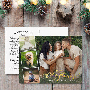 Carte Postale De Vacances En Aluminium Joyeux Noël Calligraphie photo Collage, Or