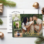 Carte Postale De Vacances En Aluminium Joyeux Noël Calligraphie Photo Collage Or<br><div class="desc">Envoyez des voeux de vacances avec cette carte postale festive avec "Joyeux Noël" en police de typographie à la main en papier or véritable - avec 4 de vos photos préférées entourées d'une bordure en feuille d'or. Ajoutez facilement votre propre salutation de vacances dactylographiée à l'arrière ou supprimez la note...</div>