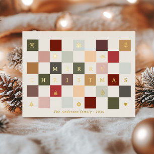 Carte Postale De Vacances En Aluminium Joyeux Noël Coloré Mignon Vintage Damier