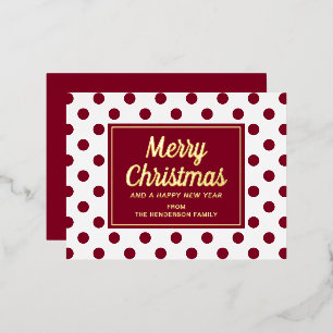 Carte Postale De Vacances En Aluminium Joyeux Noël écriture dorée élégante pois rouges