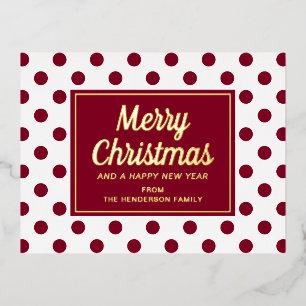 Carte Postale De Vacances En Aluminium Joyeux Noël écriture dorée points rouges pois