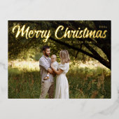 Carte Postale De Vacances En Aluminium Joyeux Noël Elegant Gold Script Photo (Recto)