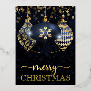 Carte Postale De Vacances En Aluminium Joyeux Noël élégant Navy et ornement doré