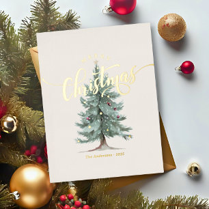 Carte Postale De Vacances En Aluminium Joyeux Noël élégant vintage écriture rustique arbr