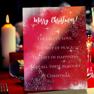 Carte Postale De Vacances En Aluminium Joyeux Noël en rouge avec des flocons de neige et 