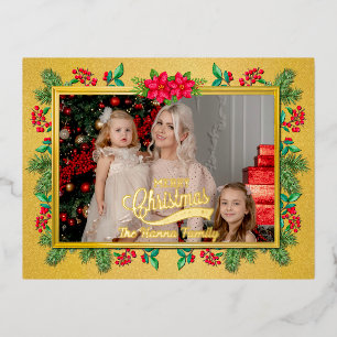 Carte Postale De Vacances En Aluminium Joyeux Noël et Bonne Année Cadre Doré