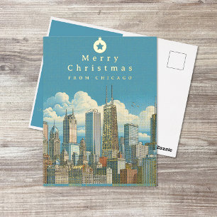 Carte Postale De Vacances En Aluminium Joyeux Noël Foil Post Card Chicago Skyline