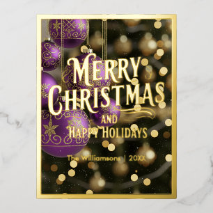 Carte Postale De Vacances En Aluminium Joyeux Noël, Joyeuses Fêtes, Ornements Violets