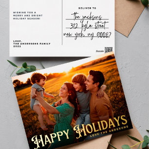 Carte Postale De Vacances En Aluminium Joyeux Noël lettres WHIMSICAL Photo Happy Gold