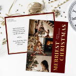 Carte Postale De Vacances En Aluminium Joyeux Noël moderne Rouge or Script Photo<br><div class="desc">Joyeux Noël moderne Rouge Or Script Photo Modern Foil Véritable Foil Carte Postale. Envoyez des voeux de vacances à vos proches avec cette carte de vacances moderne et festive. Tous les textes sont pré-arrangés pour que vous personnalisiez facilement et rapidement avec vos propres détails. Joyeuses fêtes !</div>