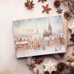 Carte Postale De Vacances En Aluminium Joyeux Noël Neige Paysage de Conte d'Hiver
