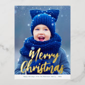 Carte Postale De Vacances En Aluminium joyeux Noël or script moderne carte de noël (Recto)