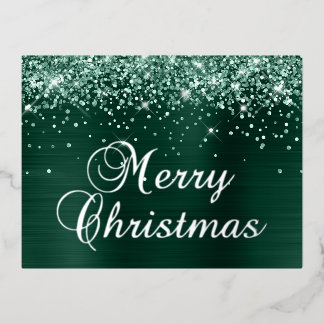 Carte Postale De Vacances En Aluminium Joyeux Noël Pailleté Vert Pin
