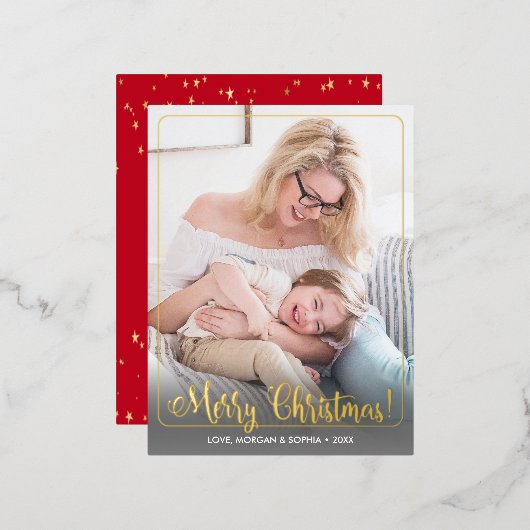 Carte Postale De Vacances En Aluminium Joyeux Noël, Photo, Message de nom, Frontière (Recto/Verso)